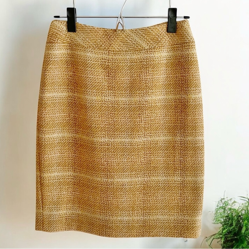 J. Crew The Pencil Skirt Lined Wool-Blend Golden Tweed Back Zip